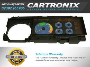 Instrument cluster for a Mercedes Benz Atego with gauges and indicators displayed.
