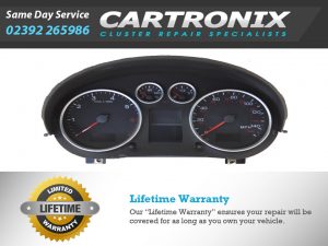 Audi A2 dashboard cluster with 2-inch speedometer and fuel gauge displays.