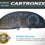 Instrument cluster for Audi A6 featuring speedometer, tachometer, and warning lights.