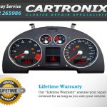 Audi TT dashboard instrument cluster with speedometer and warning lights displayed.