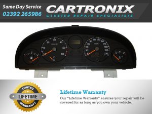 Citroen dashboard instrument cluster with speedometer, tachometer, and fuel gauge displayed.