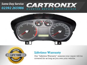Instrument cluster for Ford C-Max showing speedometer, tachometer, and warning lights.