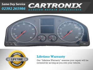 Instrument cluster dashboard for VW EOS featuring speedometer and fuel gauge.