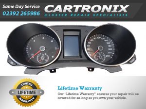 VW Golf 6 instrument cluster dash with speedometer and tachometer, measuring 6-inch.