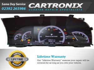 Mercedes W221 S Class instrument cluster dashboard with various gauges and indicators.