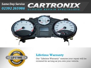 Peugeot 207 instrument cluster with speedometer and tachometer, measuring 207-inch.