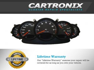 Instrument cluster for Porsche Boxster featuring speedometer, tachometer, and gauges.