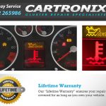 Dashboard display showing a warning light for a sensor issue in a vehicle from Cartronix.