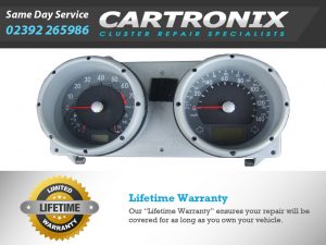 VW Lupo instrument cluster dashboard with speedometer and tachometer gauges.