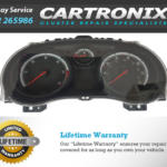 Corsa D speedometer and instrument cluster with gauges for speed and fuel levels.