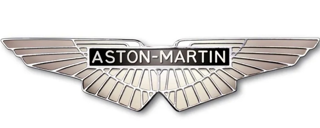 Aston Martin logo featuring a winged design with the brand name in the center.