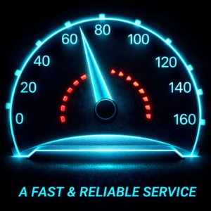 Digital speedometer displaying speed in a blue neon style with red indicators.